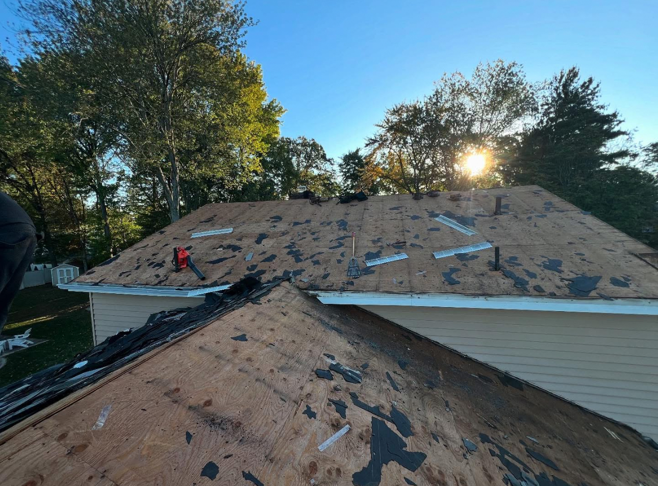 Roof deck exposed during tear-off