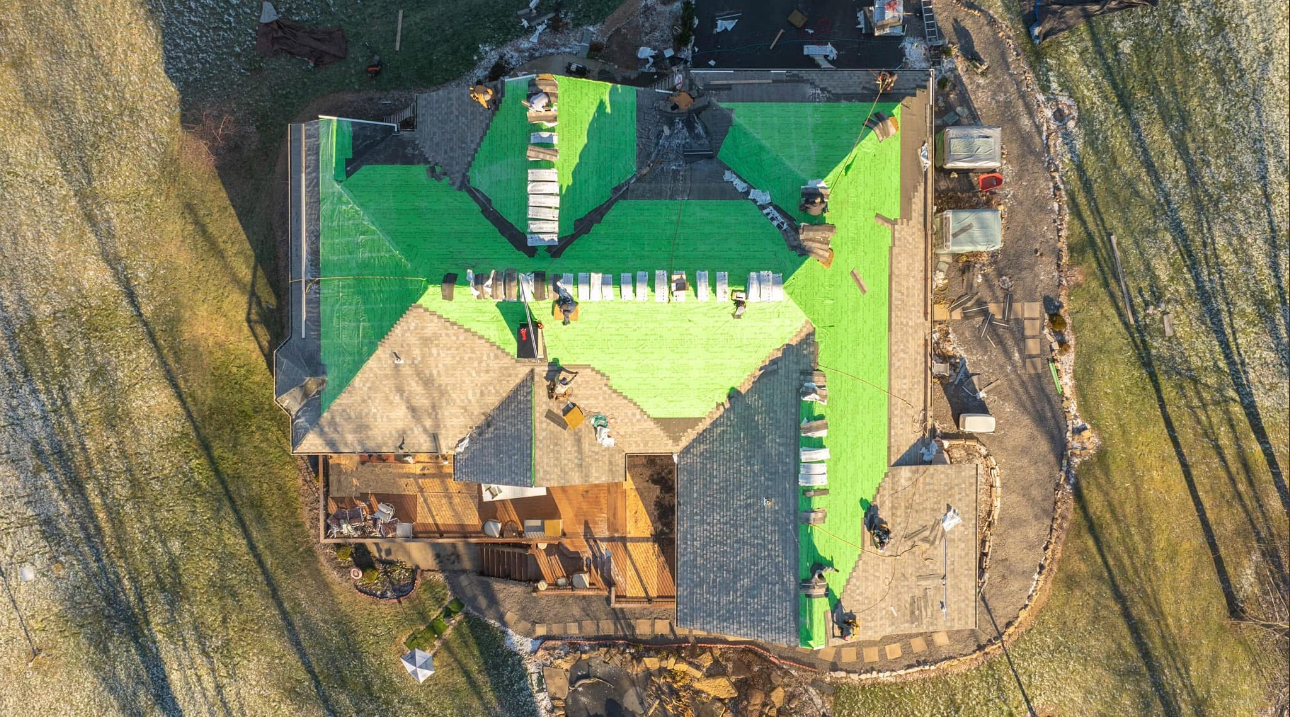 Aerial view - roof sheathing and underlayment