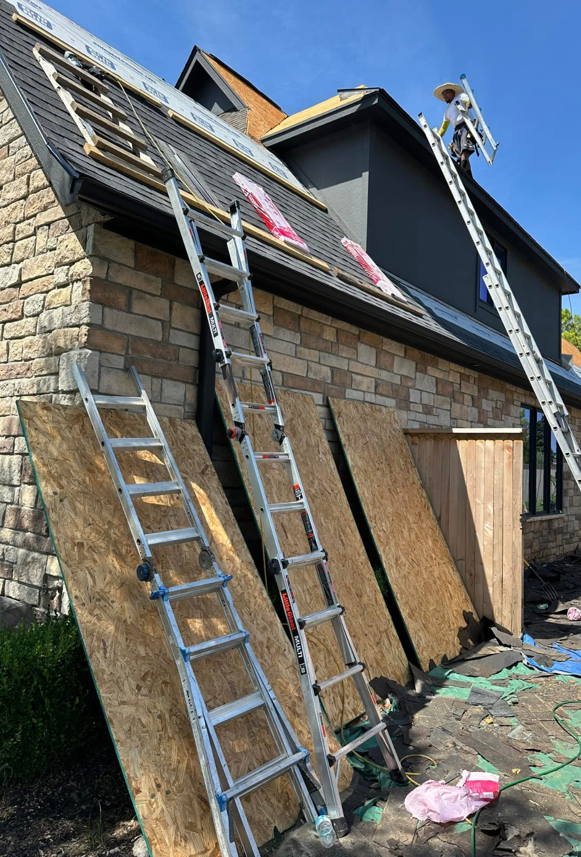 Residential roofing with ladder access
